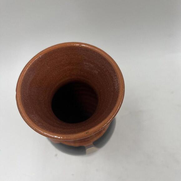 Vintage Painted And Dripped Glazed Bulgarian Terracotta Vase MCM Unique - Picture 4 of 7